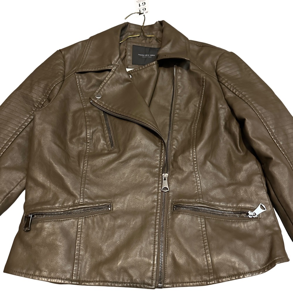 Marc New‎ York Andrew Marc Faux Leather Moto Jacket Brown Women's Size M